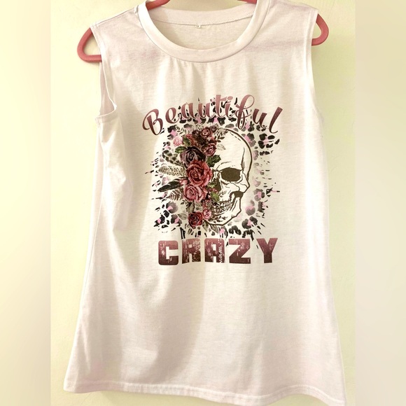 Boutique Tops - ❤️😍Boutique You Are Beautiful Graphic Skull Flower White Muscle Tee Shirt